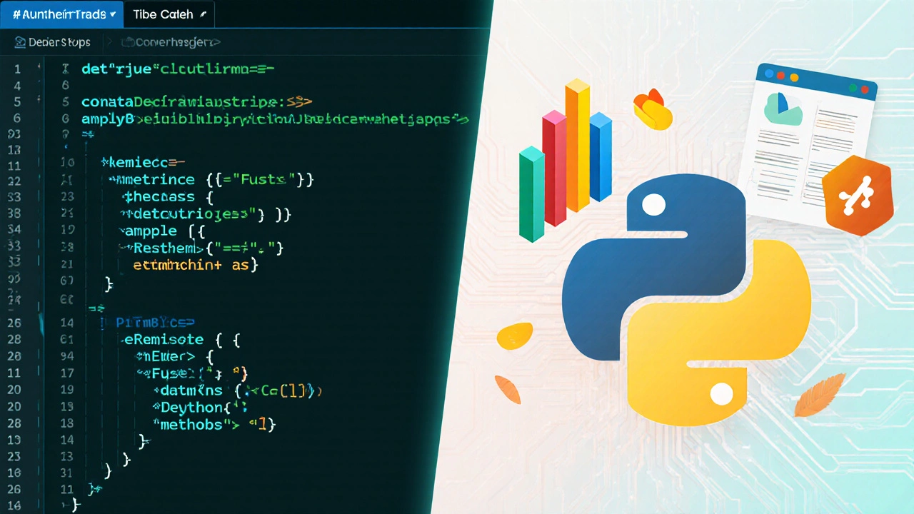 Иллюстрация: слева простой Python‑скрипт, справа графики и веб‑иконки, символизирующие библиотеки.