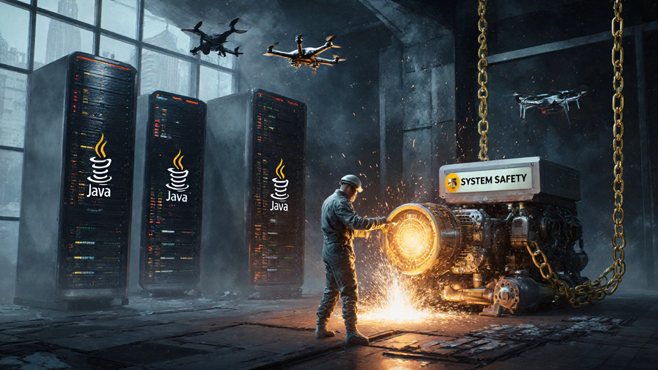 Инженер на Rust ремонтирует критически важную систему, окруженный устаревшими Java-серверами.