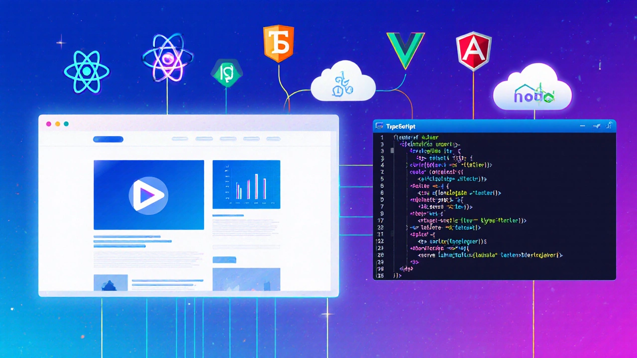 Современная рабочая станция: веб‑страница, редактор JavaScript/TypeScript и консоль Node.js.