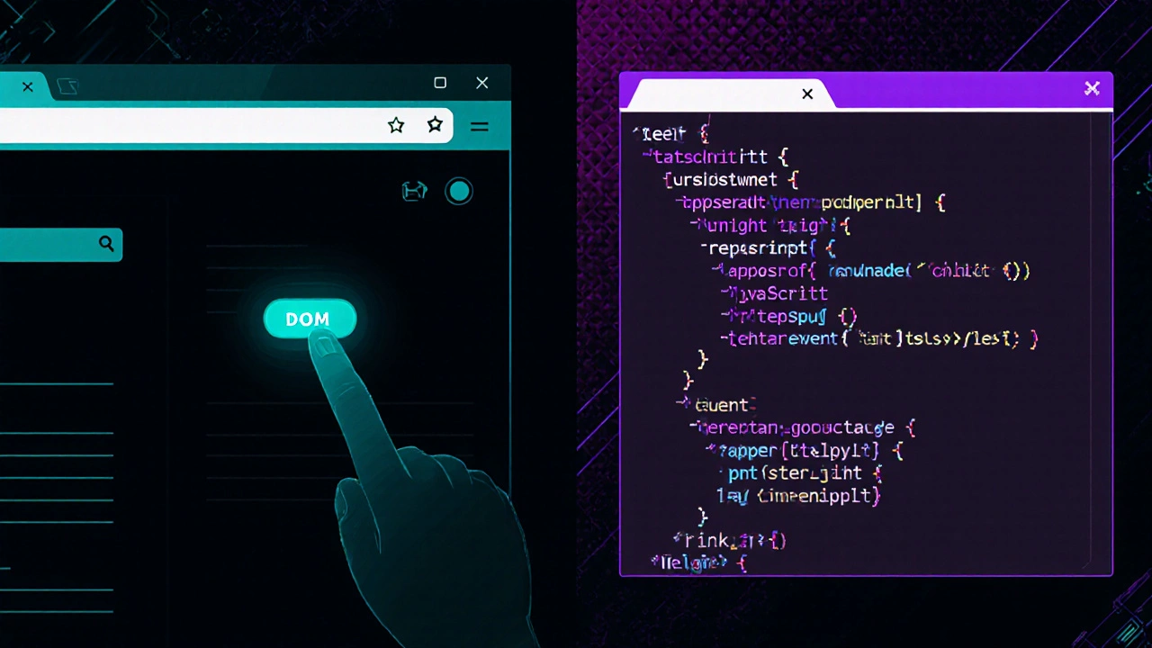 Разделённый экран: пользователь кликает на кнопку и внутри браузера происходит обработка события JavaScript.