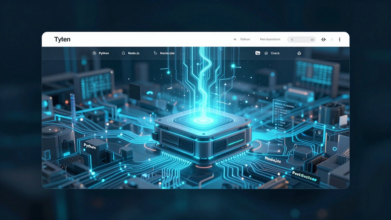 Абстрактная схема сайта как живой машины с видимым интерфейсом и скрытыми данными.