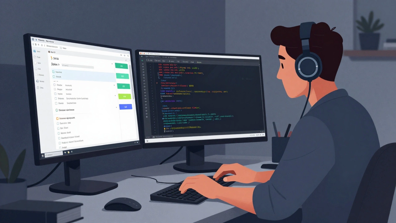 Специалист по тестированию ПО анализирует API-запросы и логи ошибок в домашней обстановке.