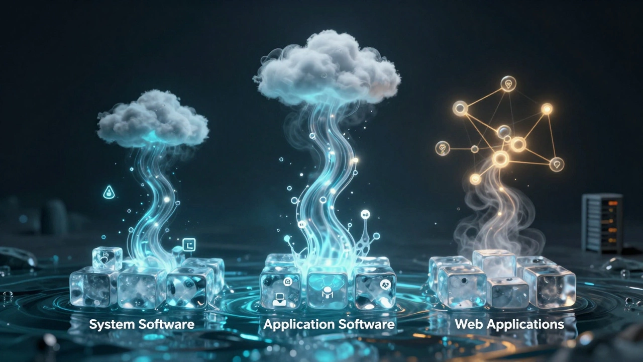 Программное обеспечение как три состояния вещества: лёд, вода и пар — системное, прикладное и веб-ПО.