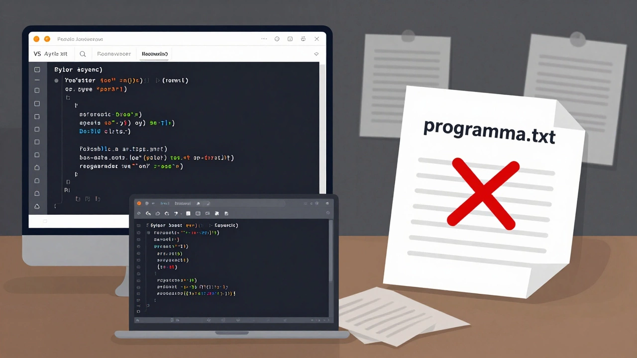 Сравнение: чистый редактор кода VS Code слева и бесполезный файл .txt справа.