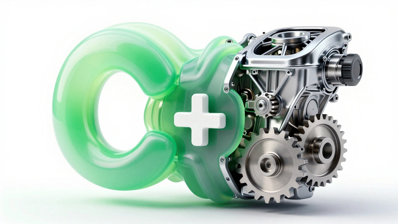 Гибридный двигатель из органики и стали, символ сочетания Python и быстрых языков