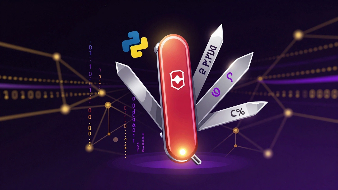 Концептуальный цифровой инструмент с символами Python, JS и SQL