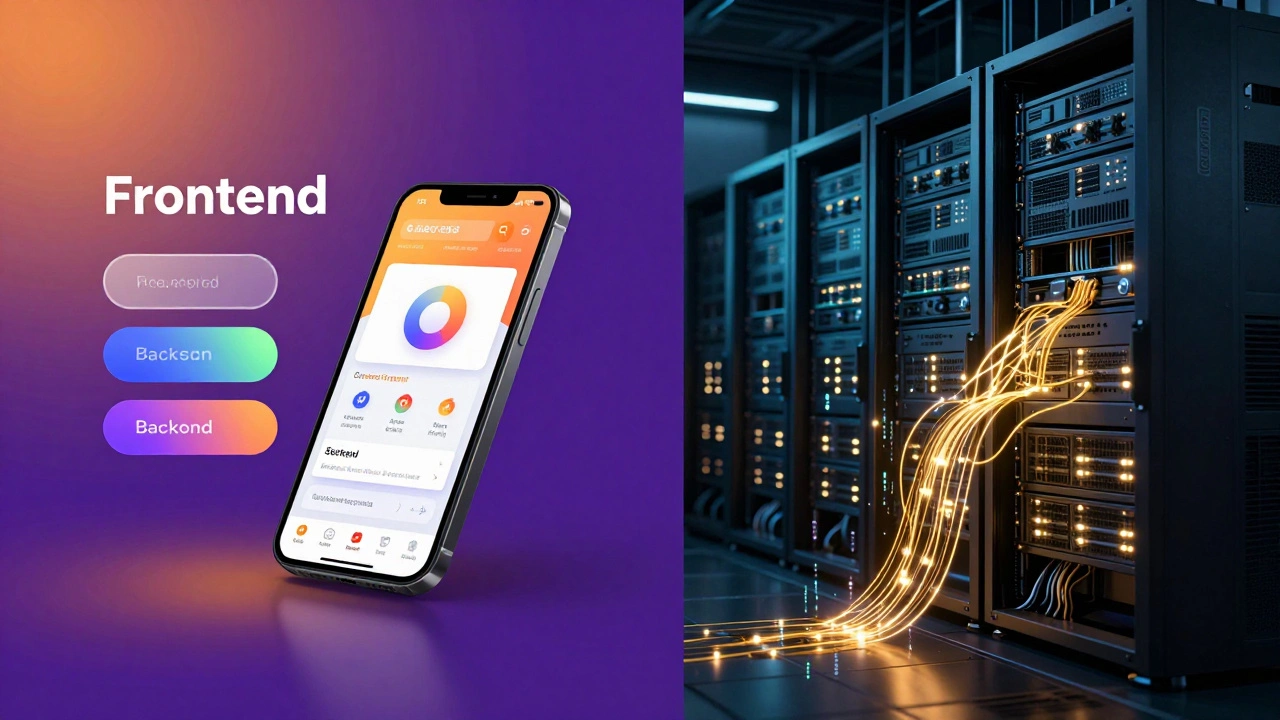 Сравнение визуального фронтенда с интерфейсом и технического бэкенда с серверами