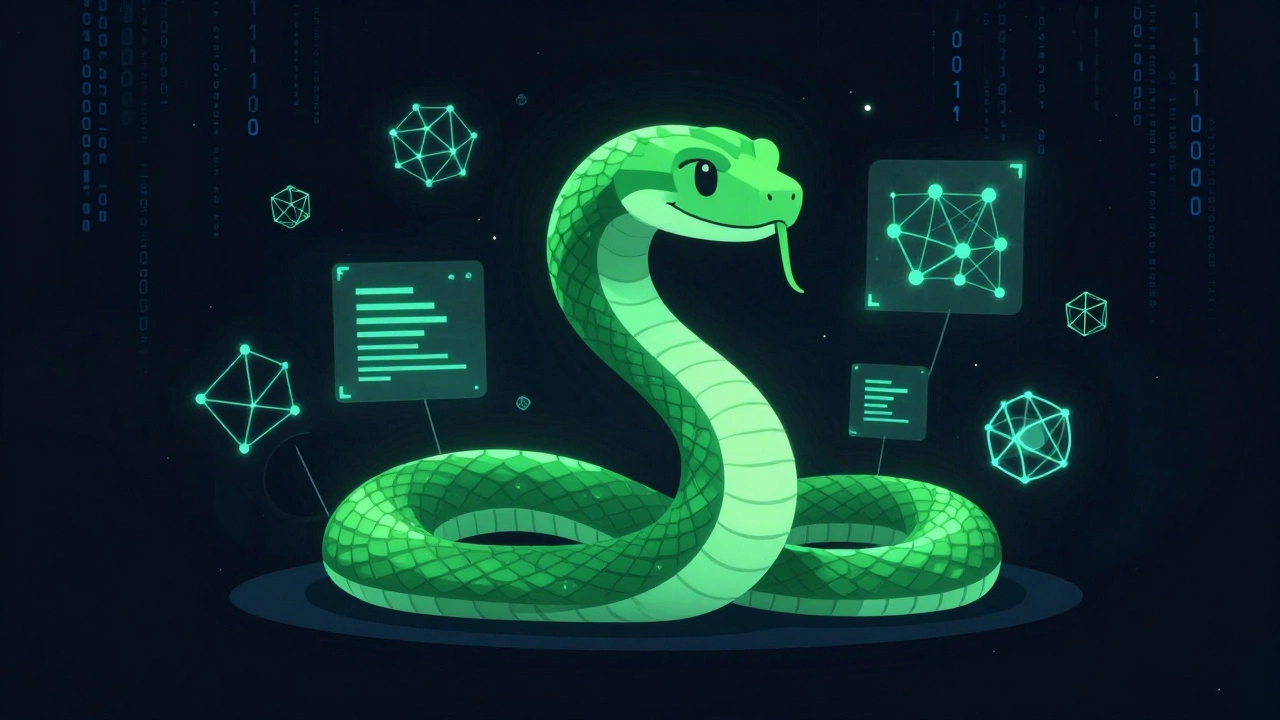 Абстрактное изображение змеи и нейросетей для Python
