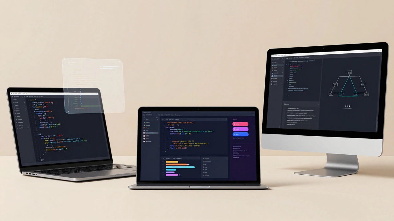Ноутбуки с кодом Python, JavaScript и Java в современном стиле