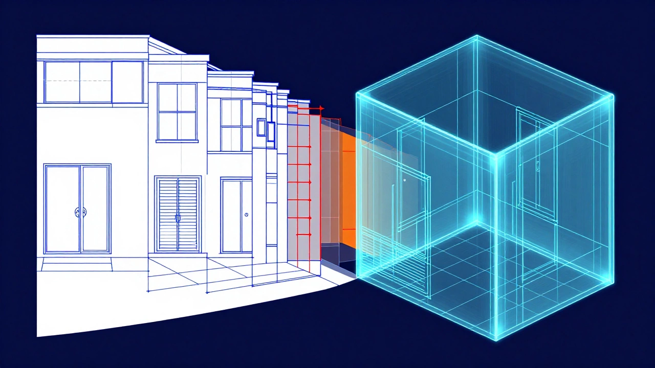 Переход от плоских чертежей к объемной 3D-модели в стиле wireframe